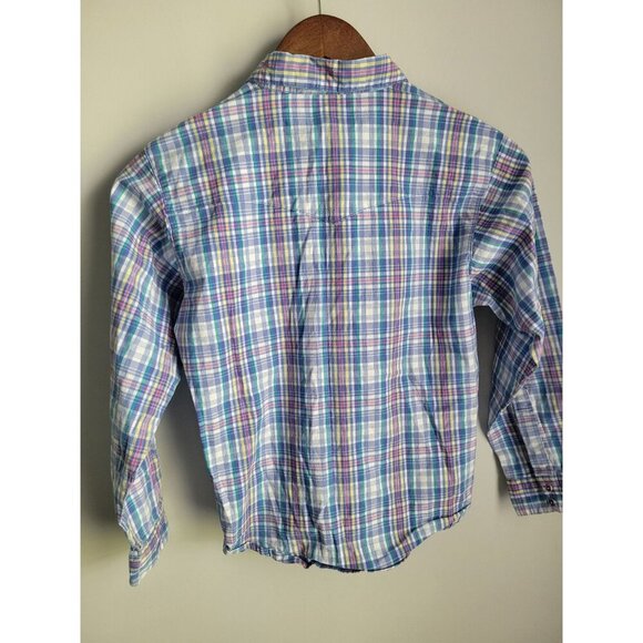 Wrangler Shirt Kids XL 14-16 Purple Plaid Pearl Snap Western Long Sleeve Horse - Picture 5 of 5